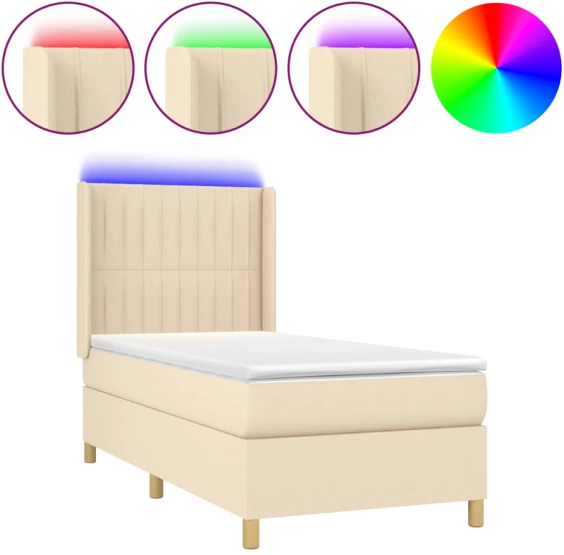 ΚΡΕΒΑΤΙ BOXSPRING ΜΕ ΣΤΡΩΜΑ & LED ΚΡΕΜ 90X200 ΕΚ. ΥΦΑΣΜΑΤΙΝΟ 3139010