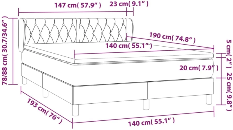ΚΡΕΒΑΤΙ BOXSPRING ΜΕ ΣΤΡΩΜΑ ΣΚΟΥΡΟ ΓΚΡΙ 140X190 ΕΚ. ΥΦΑΣΜΑΤΙΝΟ 3126478