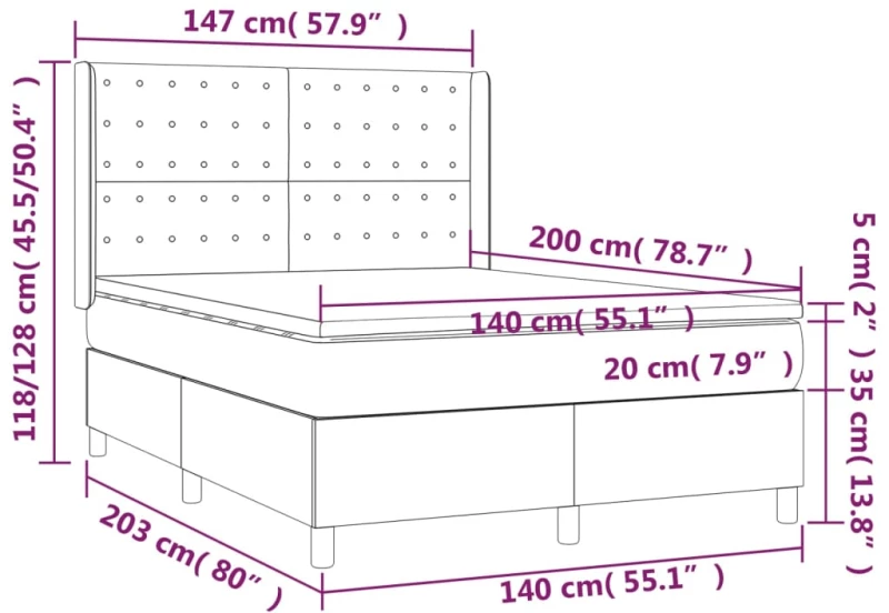 ΚΡΕΒΑΤΙ BOXSPRING ΜΕ ΣΤΡΩΜΑ & LED ΣΚ.ΚΑΦΕ 140X200 ΕΚ ΥΦΑΣΜΑΤΙΝΟ 3138640