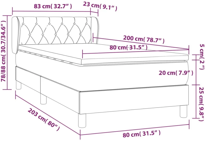 ΚΡΕΒΑΤΙ BOXSPRING ΜΕ ΣΤΡΩΜΑ ΜΑΥΡΟ 80 X 200 ΕΚ. ΥΦΑΣΜΑΤΙΝΟ 3126999