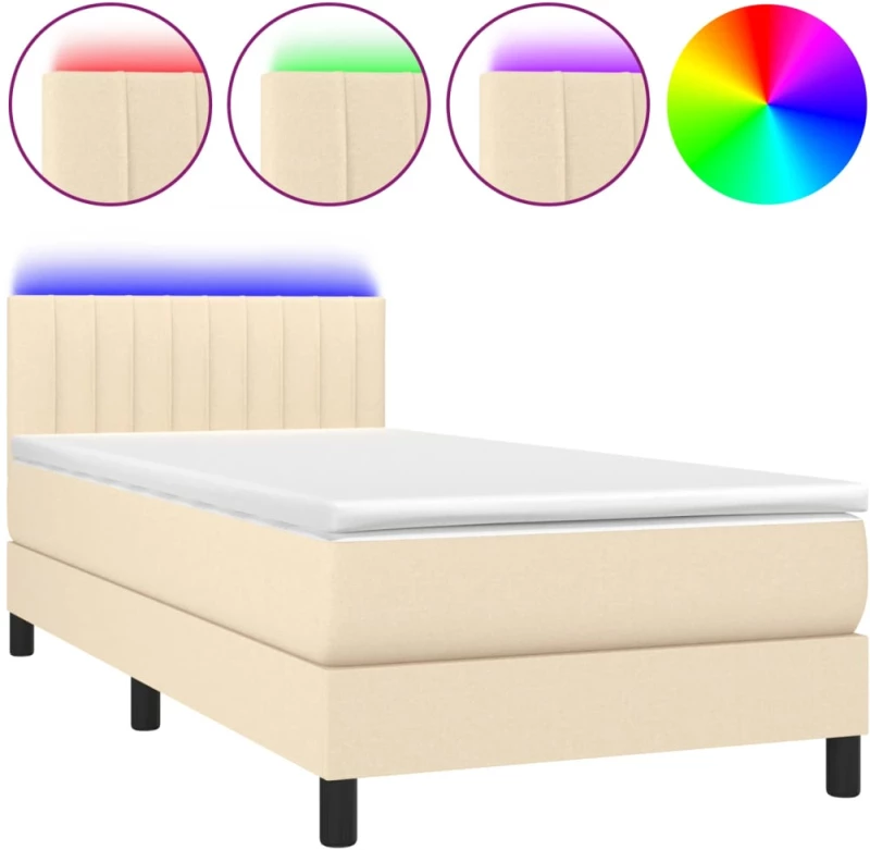 ΚΡΕΒΑΤΙ BOXSPRING ΜΕ ΣΤΡΩΜΑ & LED ΚΡΕΜ 90X200 ΕΚ. ΥΦΑΣΜΑΤΙΝΟ 3133290