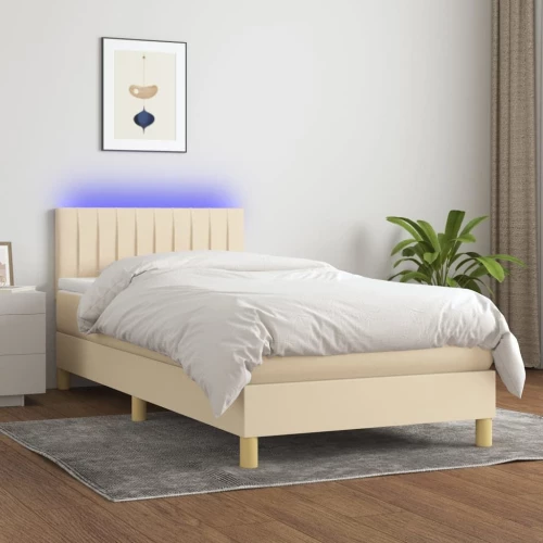 ΚΡΕΒΑΤΙ BOXSPRING ΜΕ ΣΤΡΩΜΑ & LED ΚΡΕΜ 90X200 ΕΚ. ΥΦΑΣΜΑΤΙΝΟ 3133850