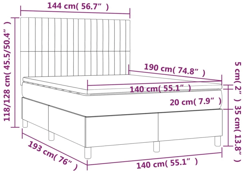 ΚΡΕΒΑΤΙ BOXSPRING ΜΕ ΣΤΡΩΜΑ & LED ΣΚ.ΚΑΦΕ 140X190ΕΚ. ΥΦΑΣΜΑΤΙΝΟ 3135032