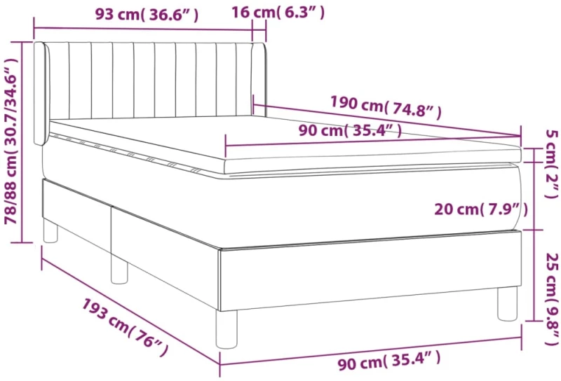 ΚΡΕΒΑΤΙ BOXSPRING ΜΕ ΣΤΡΩΜΑ ΑΝΟΙΧΤΟ ΓΚΡΙ 90X190 ΕΚ. ΒΕΛΟΥΔΙΝΟ 3131051