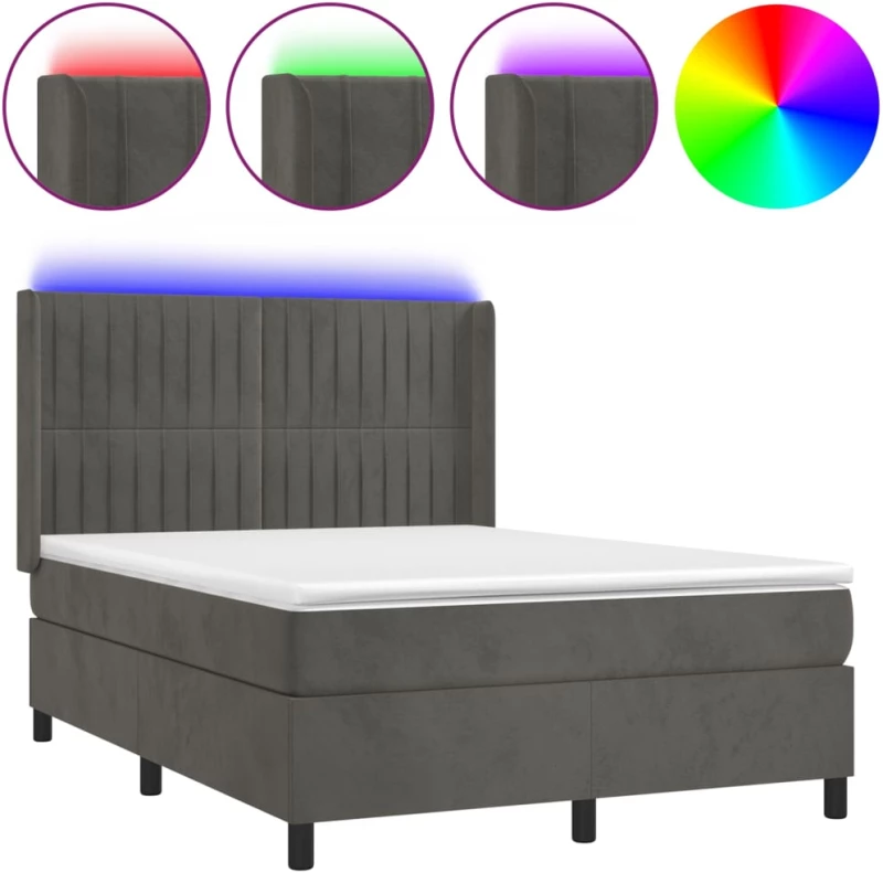 ΚΡΕΒΑΤΙ BOXSPRING ΜΕ ΣΤΡΩΜΑ & LED ΣΚ. ΓΚΡΙ 140X200ΕΚ. ΒΕΛΟΥΔΙΝΟ 3139686