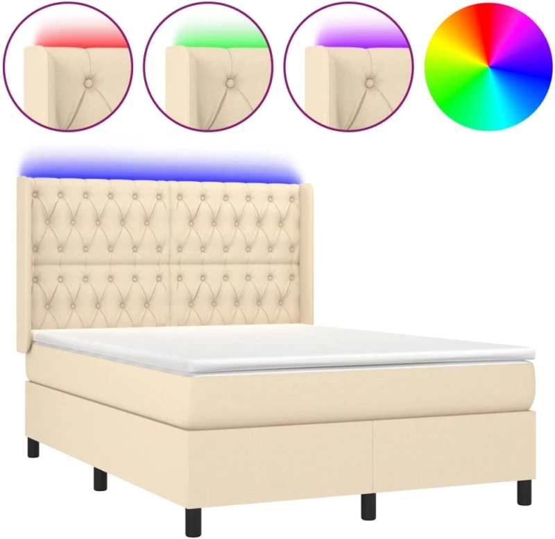ΚΡΕΒΑΤΙ BOXSPRING ΜΕ ΣΤΡΩΜΑ & LED ΚΡΕΜ 140X190 ΕΚ. ΥΦΑΣΜΑΤΙΝΟ 3138554