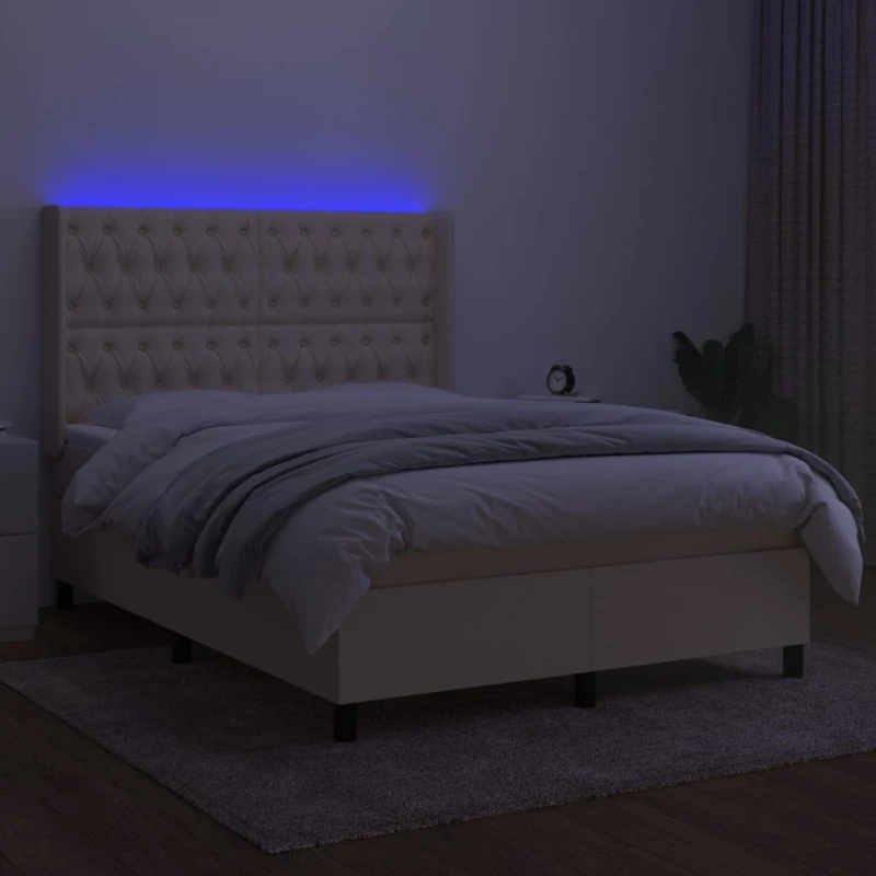 ΚΡΕΒΑΤΙ BOXSPRING ΜΕ ΣΤΡΩΜΑ & LED ΚΡΕΜ 140X190 ΕΚ. ΥΦΑΣΜΑΤΙΝΟ 3138554