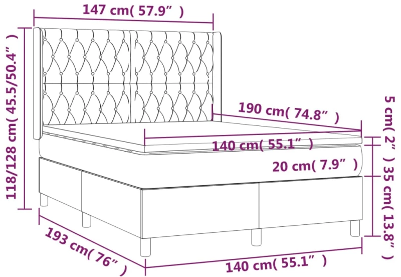 ΚΡΕΒΑΤΙ BOXSPRING ΜΕ ΣΤΡΩΜΑ & LED ΚΡΕΜ 140X190 ΕΚ. ΥΦΑΣΜΑΤΙΝΟ 3138554