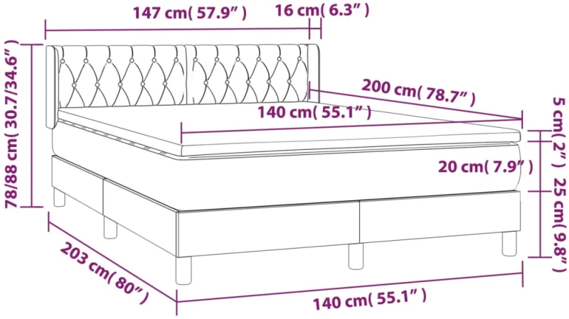ΚΡΕΒΑΤΙ BOXSPRING ΜΕ ΣΤΡΩΜΑ TAUPE 140X200 ΕΚ. ΥΦΑΣΜΑΤΙΝΟ 3129957