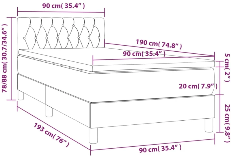ΚΡΕΒΑΤΙ BOXSPRING ΜΕ ΣΤΡΩΜΑ & LED ΣΚ.ΚΑΦΕ 90X190 ΕΚ. ΥΦΑΣΜΑΤΙΝΟ 3133360