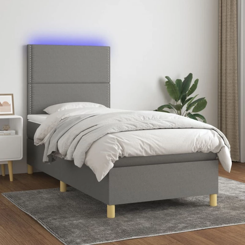 ΚΡΕΒΑΤΙ BOXSPRING ΜΕ ΣΤΡΩΜΑ & LED ΣΚ.ΓΚΡΙ 90X200 ΕΚ. ΥΦΑΣΜΑΤΙΝΟ 3135326