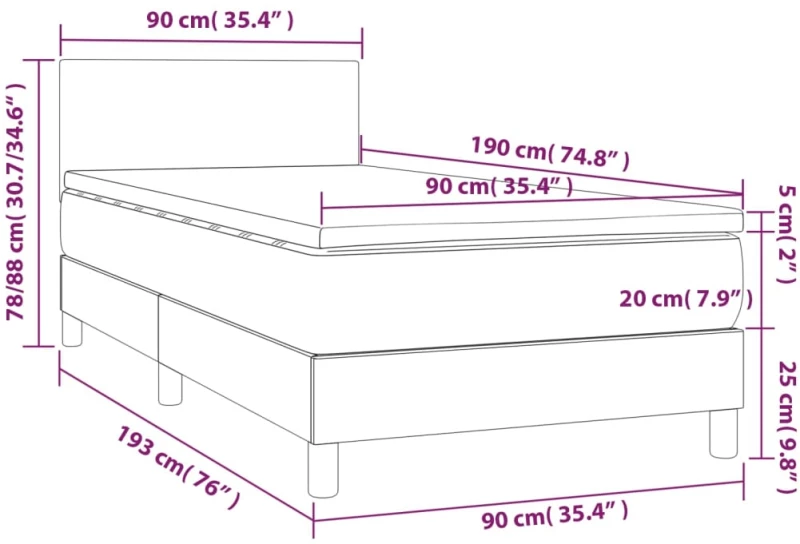 ΚΡΕΒΑΤΙ BOXSPRING ΜΕ ΣΤΡΩΜΑ & LED ΣΚ.ΚΑΦΕ 90X190 ΕΚ. ΥΦΑΣΜΑΤΙΝΟ 3133520