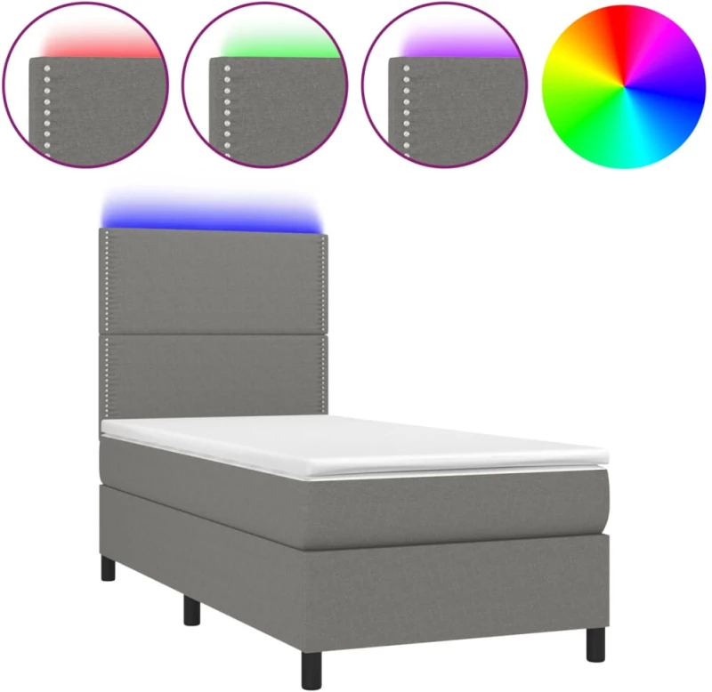 ΚΡΕΒΑΤΙ BOXSPRING ΜΕ ΣΤΡΩΜΑ & LED ΣΚ.ΓΚΡΙ 90X190 ΕΚ. ΥΦΑΣΜΑΤΙΝΟ 3134758