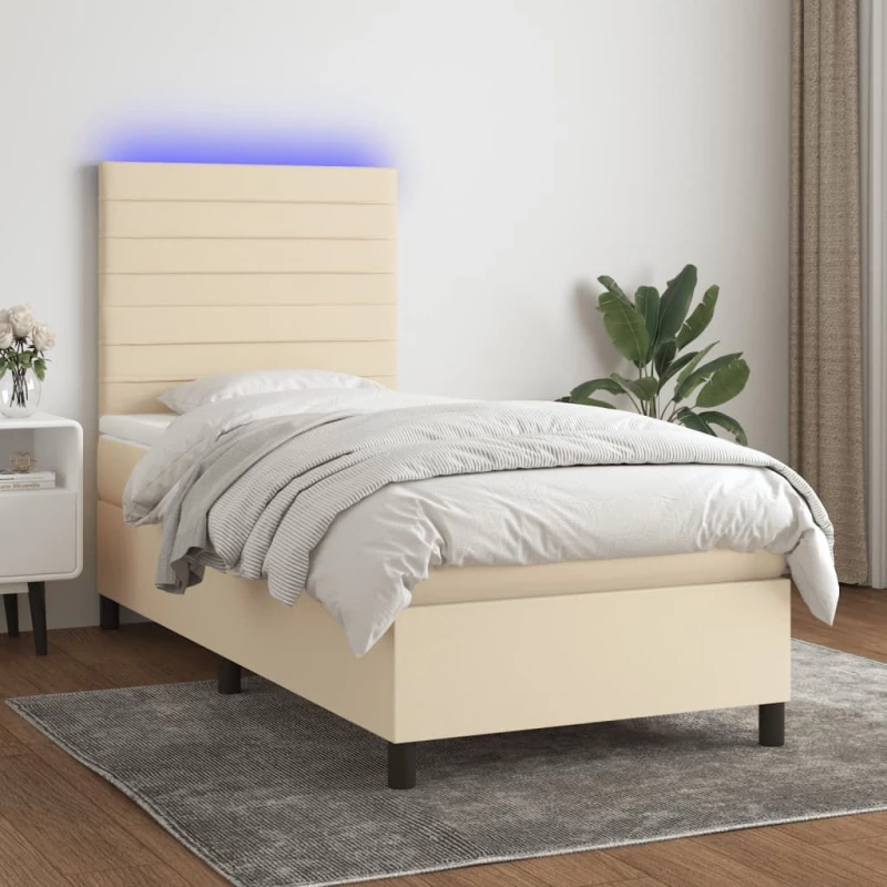 ΚΡΕΒΑΤΙ BOXSPRING ΜΕ ΣΤΡΩΜΑ & LED ΚΡΕΜ 90X190 ΕΚ. ΥΦΑΣΜΑΤΙΝΟ 3134922