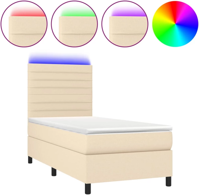 ΚΡΕΒΑΤΙ BOXSPRING ΜΕ ΣΤΡΩΜΑ & LED ΚΡΕΜ 90X190 ΕΚ. ΥΦΑΣΜΑΤΙΝΟ 3134922