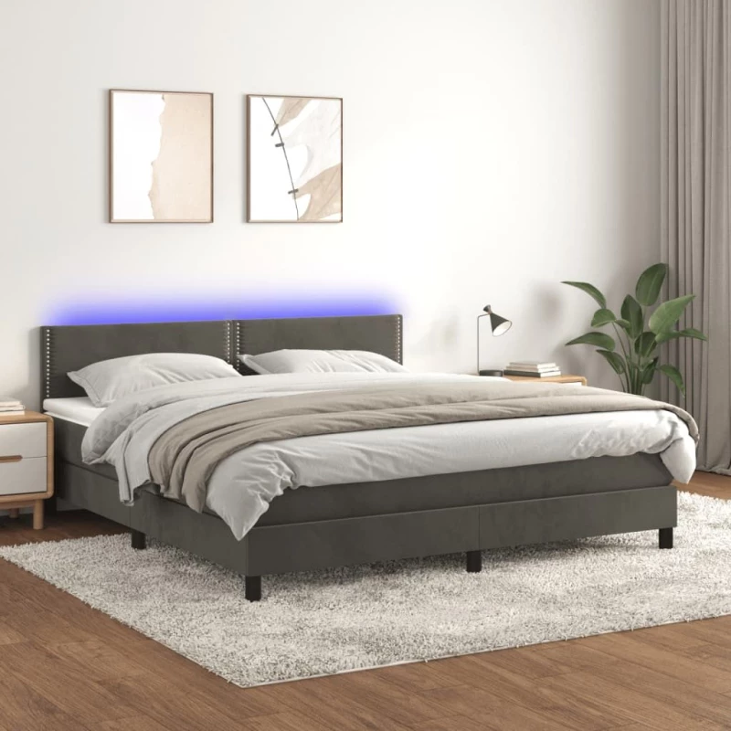 ΚΡΕΒΑΤΙ BOXSPRING ΜΕ ΣΤΡΩΜΑ & LED ΣΚ. ΓΚΡΙ 160X200ΕΚ. ΒΕΛΟΥΔΙΝΟ 3134352