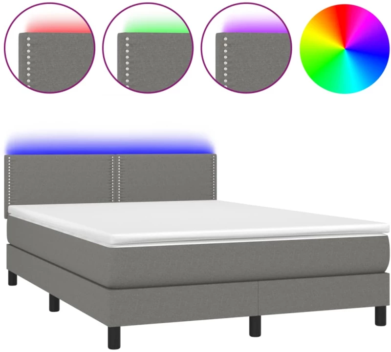 ΚΡΕΒΑΤΙ BOXSPRING ΜΕ ΣΤΡΩΜΑ & LED ΣΚ.ΓΚΡΙ 140X200 ΕΚ ΥΦΑΣΜΑΤΙΝΟ 3133078