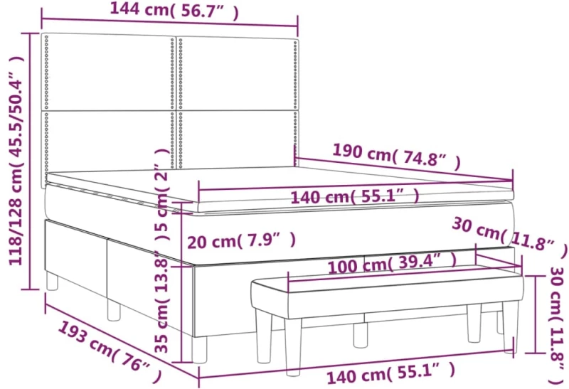ΚΡΕΒΑΤΙ BOXSPRING ΜΕ ΣΤΡΩΜΑ ΣΚΟΥΡΟ ΓΚΡΙ 140X190 ΕΚ. ΥΦΑΣΜΑΤΙΝΟ 3137070