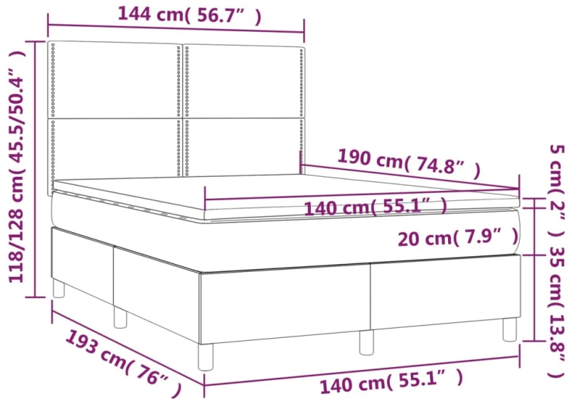 ΚΡΕΒΑΤΙ BOXSPRING ΜΕ ΣΤΡΩΜΑ ΑΝΟΙΧΤΟ ΓΚΡΙ 140X190 ΕΚ. ΥΦΑΣΜΑΤΙΝΟ 3142249