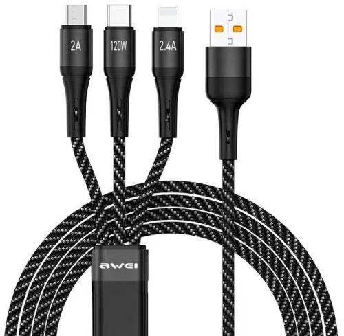 Awei Braided USB to Lightning / Type-C / micro USB Cable Μαύρο 1.2m (CL-972)