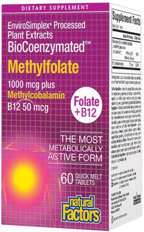 Natural Factors BioCoenzymated™ Methylfolate 1000 mcg/50 mcg · Plus methylcobalamin B12 [60 Ταμπλέτες]