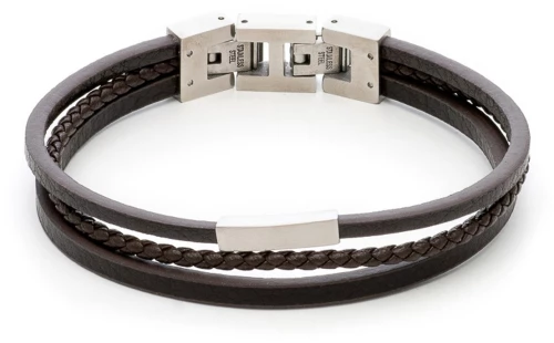 Βραχιόλι Ανδρικό με Δέρμα Καφέ και Ατσάλι 316L σε Ασημί Χρώμα / Μήκος 21 cm / Φάρδος 11,90 mm / VISETTI / 31C-BR094SC