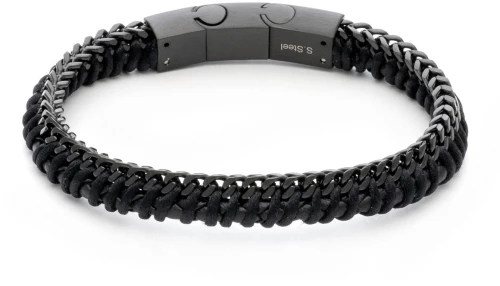 Βραχιόλι Ανδρικό με Μαύρο Δέρμα και Ατσάλι 316L σε Μαύρο Χρώμα / Μήκος 21 cm / Φάρδος 9,90 mm / VISETTI / 31C-BR101BB