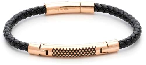 Βραχιόλι Ανδρικό με Μαύρο Δέρμα και Ατσάλι 316L σε Ροζέ Χρώμα / Μήκος 21 cm / Φάρδος 6,90 mm / VISETTI / 31C-BR107RB