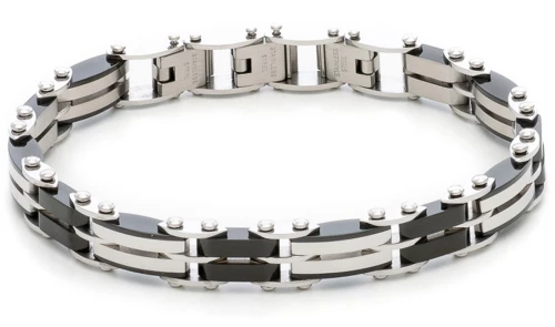 Βραχιόλι Ανδρικό από Ατσάλι 316L Σε Μαύρο και Ασημί Χρώμα / Μήκος 21 Cm / Φάρδος 8,90 Mm / VISETTI / 31C-BR063SB