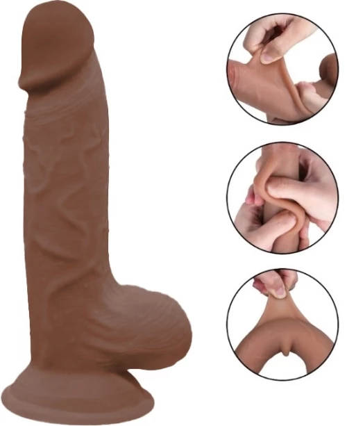 Dildo Terry Sliding&Bendable, TPE Strat Dublu, Maro, 17.5 cm, Gu