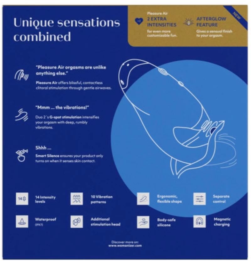 Womanizer Duo 2 Διεγέρτης Κλειτορίδας και Σημείου G Μπλε