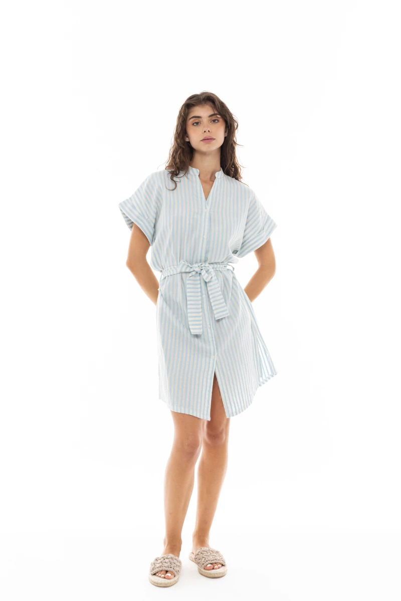 Γυναικείο Beachwear Pink Label - Κοντό με Ζώνη - Blue Cloud - Βαμβακερό