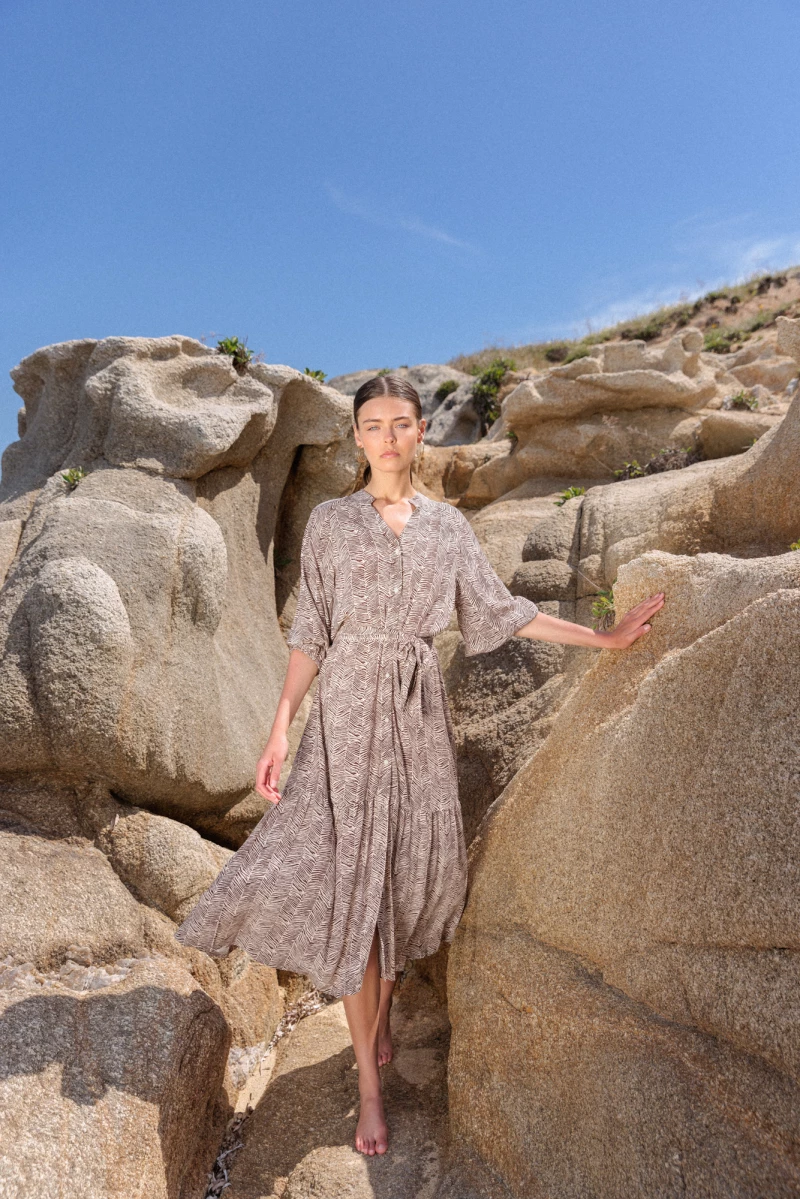 Γυναικείο Beachdress Pink Label -  Φόρεμα Maxi - Γήινες Αποχρώσεις - Viscose
