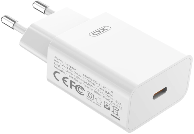 XO L126 USB-C PD20W Fast Charging Charger with Lightning cable 1m, White
