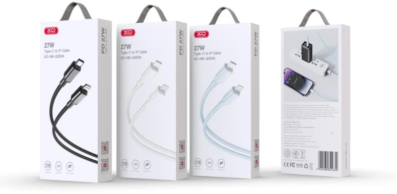 XO NB-Q250A PD 27W Type-C to Lightning PVC Shiny Colorful Fast Charging Cable 1m Blue