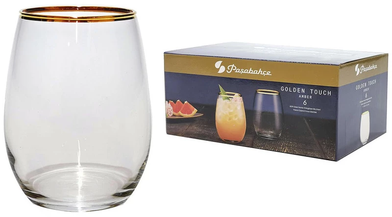 Ποτήρι 35cl Με Χρυσό Στόμιο Διάφανο Γυαλί Σετ 6Τμχ