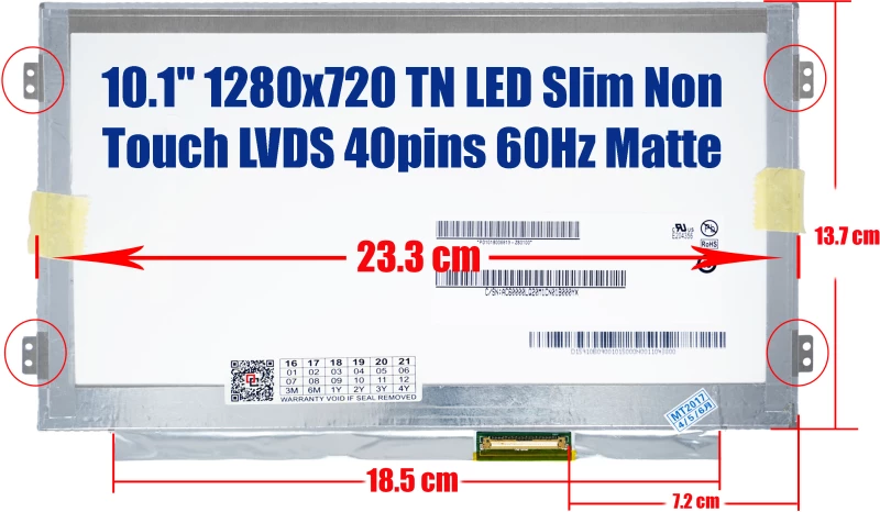 Οθόνη Laptop Screen 10.1" LED 1280x720 МАТТ B-RIGHT L/R - B101EW01 V.1 ( Κωδ.2023 )