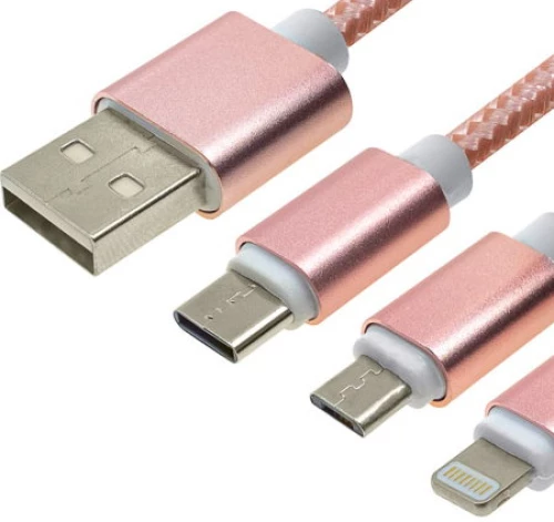 Καλώδιο Κορδόνι Συγχρονισμού Δεδομένων/Φόρτισης 3 σε 1 Micro USB Type-C Lightning (1.2m) (Ροζ) (OEM)
