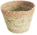 Καλάθι ψάθινο πράσινο/φυσικό Φ19x14cm