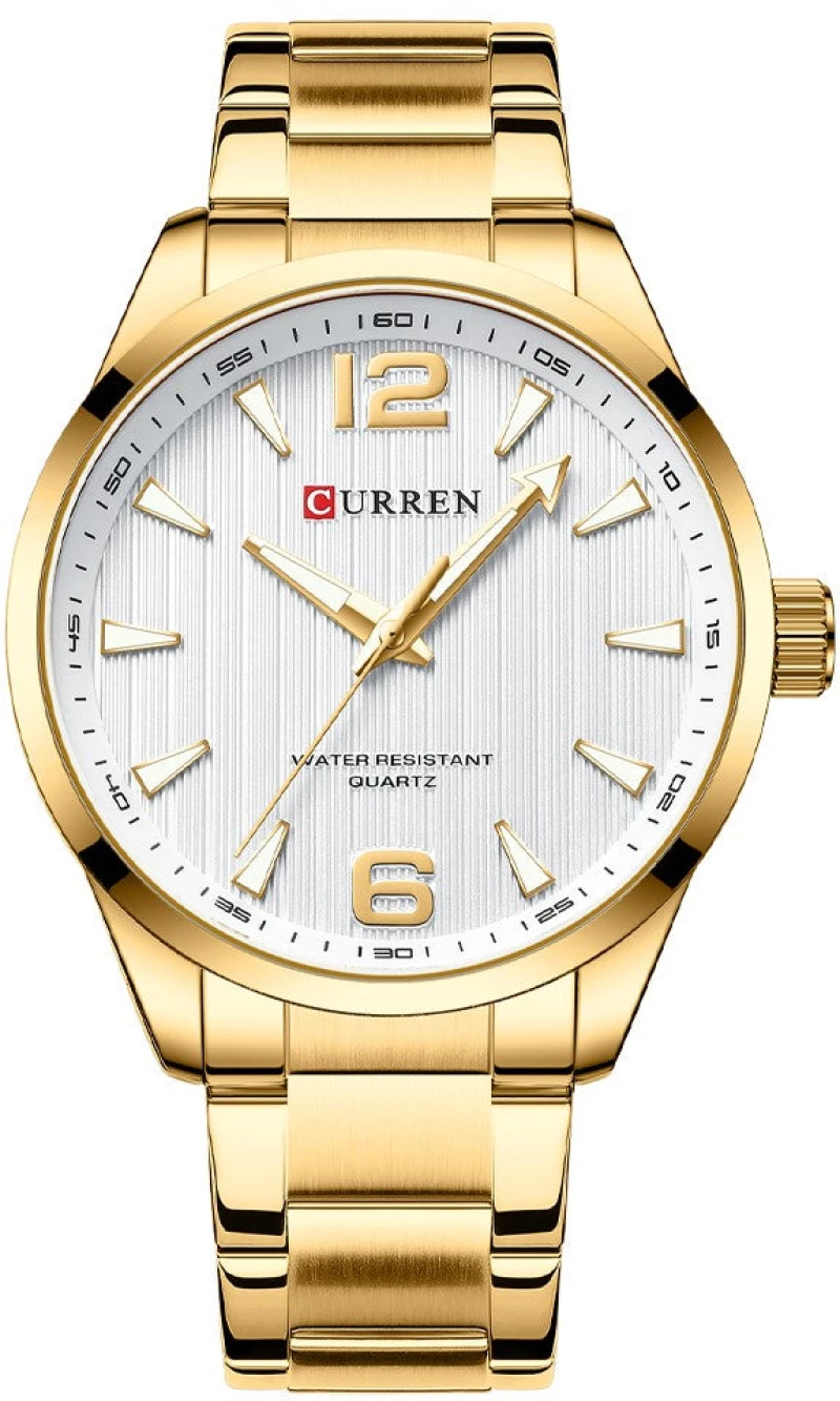 Curren 8434 Gold White Ρολόι με Λευκό Καντράν και Χρυσό Μπρασελέ