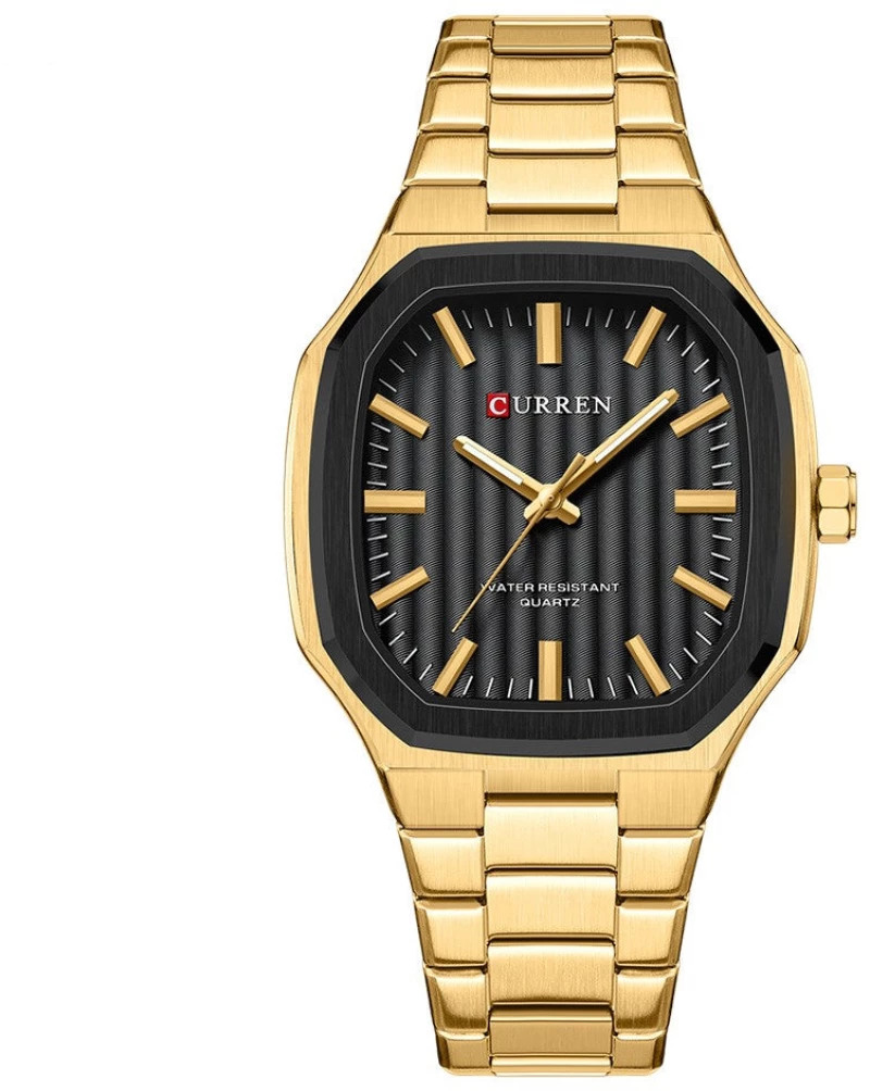 Curren C8458 Gold Ρολόι με Μαύρο Καντράν και Χρυσό Μπρασελέ