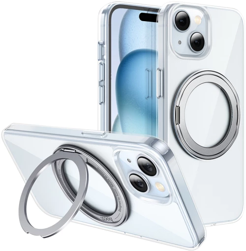 Θήκη Hoco Stand Magnetic Case 2 in 1 Mag-Charge 360° Rotating Ring για Apple iPhone 15 Plus Διάφανη