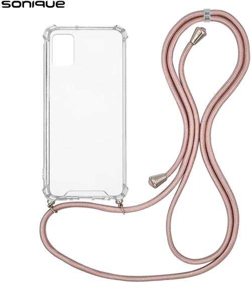 Θήκη Σιλικόνης με Κορδόνι Sonique Armor Clear Samsung Galaxy A31 Ροζ Χρυσό Σατινέ - Sonique - Ροζ Χρυσό Σατινέ - Galaxy A31 - Θήκες Πλάτης