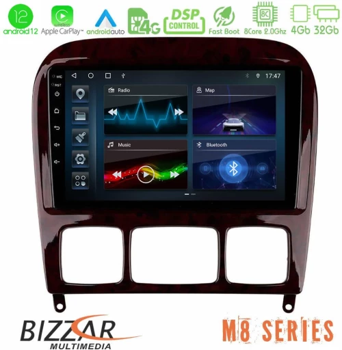 Bizzar M8 Series Mercedes S Class 1999-2004 (W220) 8core Android13 4+32GB Navigation Multimedia Tablet 9"