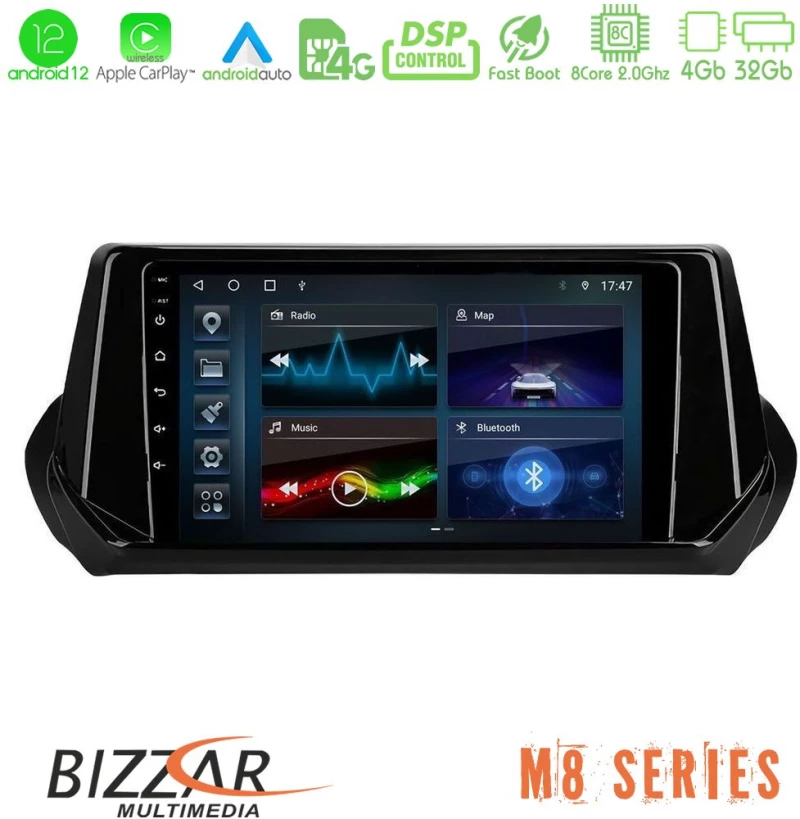 Bizzar M8 Series Peugeot 208 2019-2023 8Core Android13 4+32GB Navigation Multimedia Tablet 9"