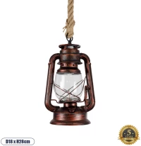 GloboStar® BARBAROSSA 01707 Vintage Κρεμαστό Φωτιστικό Οροφής Μονόφωτο 1 x E27 AC220-240V IP20 - Φ18 x Υ28cm - Χάλκινο Αντικέ Μεταλλικό με Διάφανο Γυαλί και Ανάρτηση Σχοινί Τριχιάς -