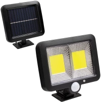 GloboStar® 71461 Αυτόνομος Ηλιακός Προβολέας LED 108 2 x COB 25W 1400lm με Ενσωματωμένη Μπαταρία 2400mAh - Φωτοβολταϊκό Πάνελ με Αισθητήρα Ημέρας-Νύχτας - PIR Αισθητήρα Κίνησης Αδιάβροχο IP65 Ψυχρό Λευκό 6000K