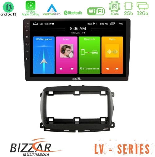 Bizzar LV Series Fiat 500 2016> 4Core Android 13 2+32GB Navigation Multimedia Tablet 9"
