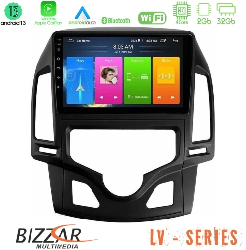 Bizzar LV Series Hyundai i30 2007-2012 Auto A/C 4Core Android 13 2+32GB Navigation Multimedia Tablet 9"