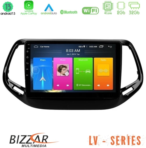 Bizzar LV Series Jeep Compass 2017> 4Core Android 13 2+32GB Navigation Multimedia Tablet 10"